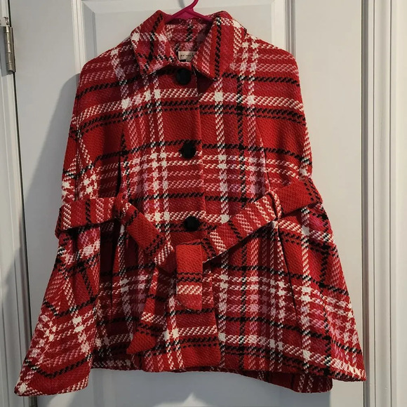 Maison Jules Jackets & Blazers - Maison Jules Red Plaid Button-Front Cape/Jacket Classic Tartan Pattern S/M